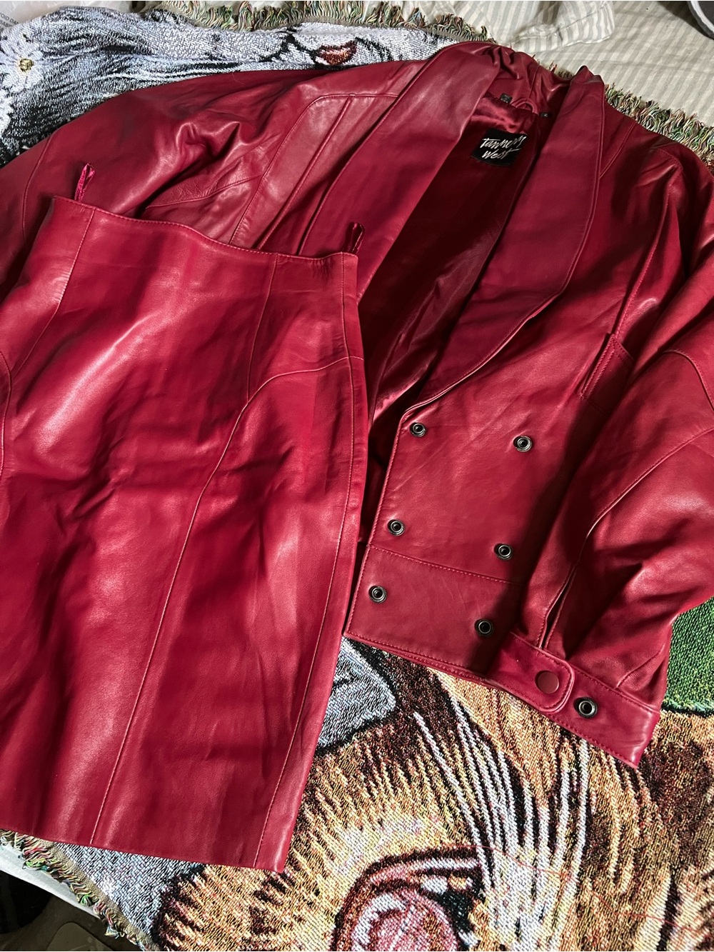 Tannery West Red Leather Jacket and Skirt Set